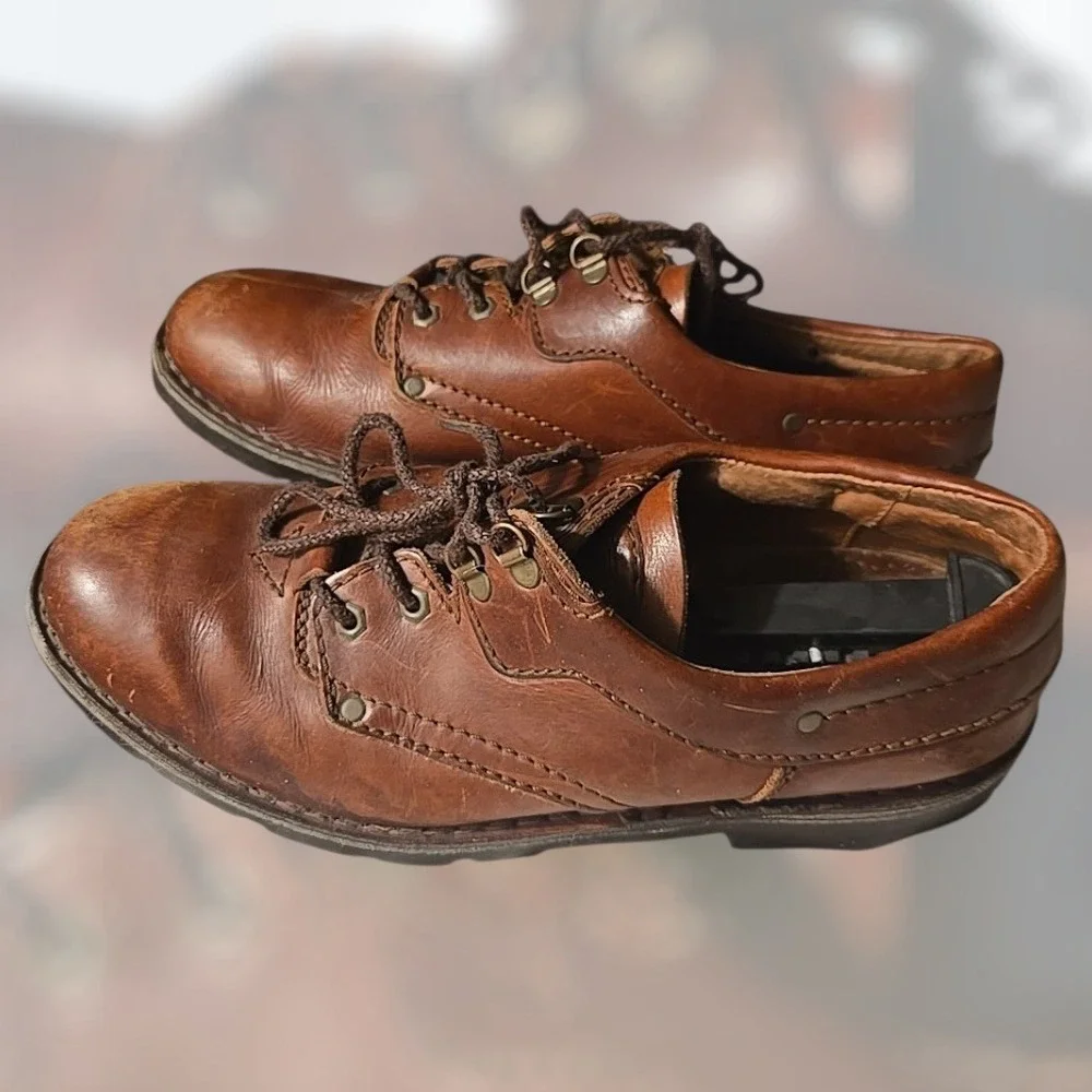 VTG 80s 90s Clarks Men 10 (Fits 11) Brown‎ Leather Low Top Loafer Boots Portugal